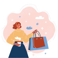Vector illustration of woman holding shopping bags