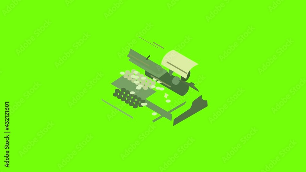 Poster typewriter icon animation cartoon object on green screen background