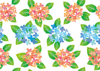 シームレス連続柄の水彩画背景バックグラウンド白背景 水彩タッチ初夏梅雨の植物花 紫陽花のイラストhydrangea Wall Mural Globeds