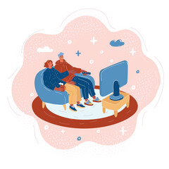 Vector illustration of Young couple on sofa watching a movie
