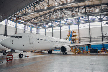 Professional plane expluatation service in big hangar
