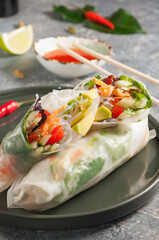 spring rolls with vegetables. Vegetarian cuisine. Close up