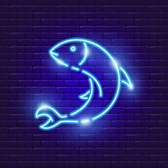 Fish neon icon. Vector illustration for the design of advertising, website, promotion, banner, brochure, flyer. Fishihg Concept.