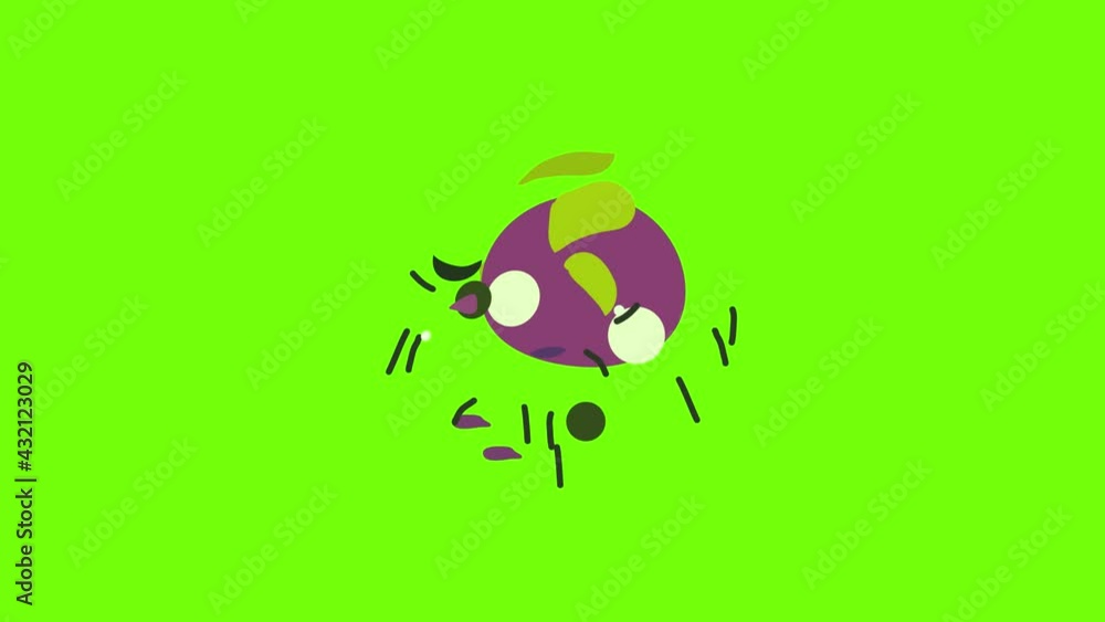 Poster plum icon animation cartoon object on green screen background