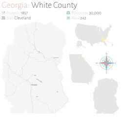 Large and detailed map of White county in Georgia, USA.