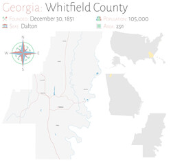 Large and detailed map of Whitfield county in Georgia, USA.