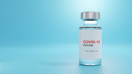 3d render. Creative design for Covid-19 coronavirus vaccine bottles for intramuscular injections. Coronavirus (2019-nCoV virus) cure manufacture, flu treatment drug pharmacy production concept.