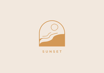 Ocean Sun boho Logo Design Template

