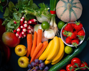 fruits and vegetables on white background