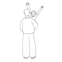 Happy fathers day!Line art and doodle illustration.Line art hand drawn father with a child.Vector illustration.