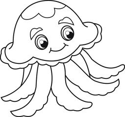 Black and White Cartoon Illustration of jellyfish. Coloring Book Page. Illustration for children. 