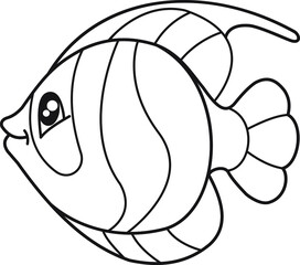 illustration of cartoon fish. Black and White Cartoon Illustration of sea fish. Coloring Book Page.Illustration for children. 