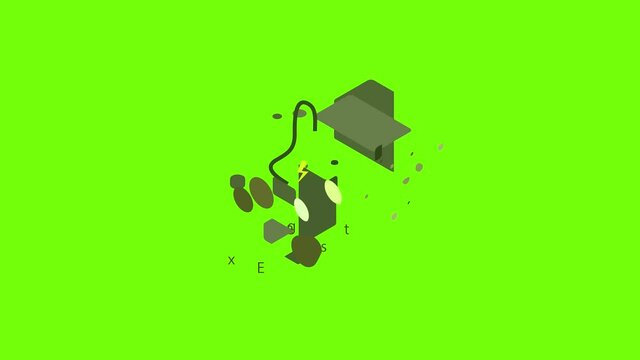 Battery icon animation cartoon object on green screen background