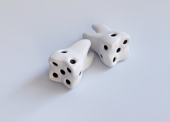 White Casino dice as a tooth on white. Dental caries. Do not play with caries creative concept. Realistic 3d render illustration