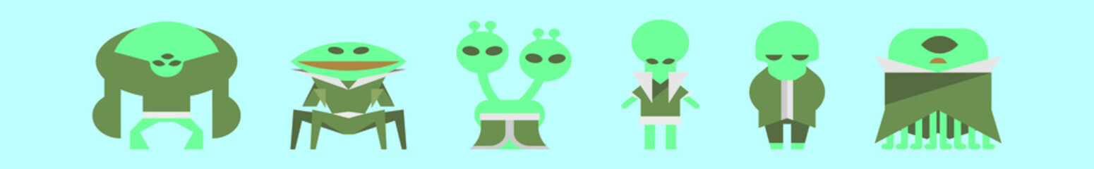 set of alien cartoon icon design template with various models. vector illustration isolated on blue background