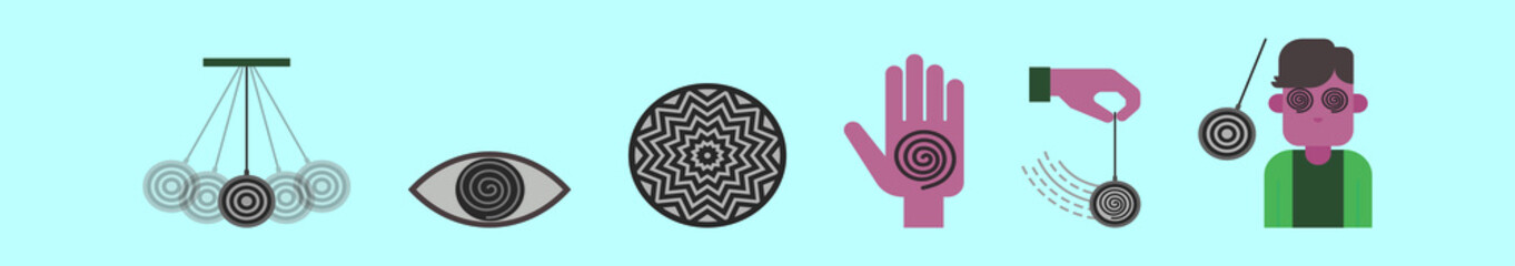 set of hypnosis cartoon icon design template with various models. vector illustration isolated on blue background