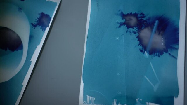 Art printing process adding iodide to cyanotype mixture blue color come out
