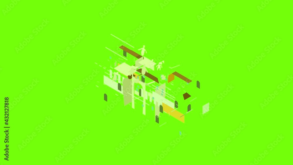 Poster building icon animation cartoon object on green screen background
