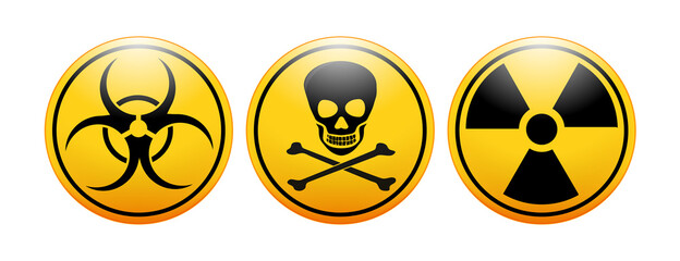 international symbols for biohazard, toxicity. radioactivity icon