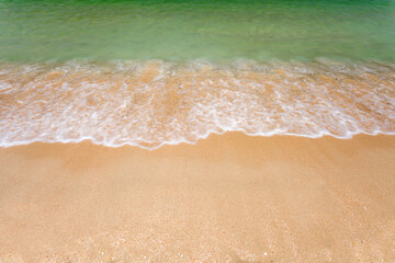 Sea, coast and surf with foam on the sea sand beach.