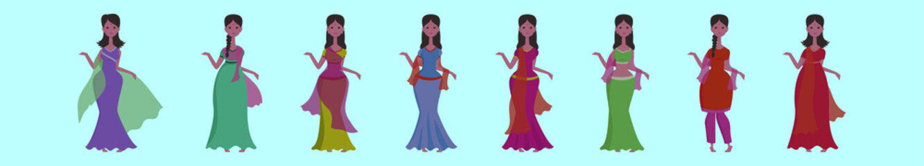 set of india women element cartoon icon design template with various models. vector illustration isolated on blue background