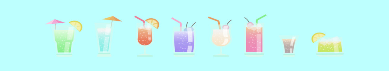 set of fresh drink cartoon icon design template with various models. vector illustration isolated on blue background