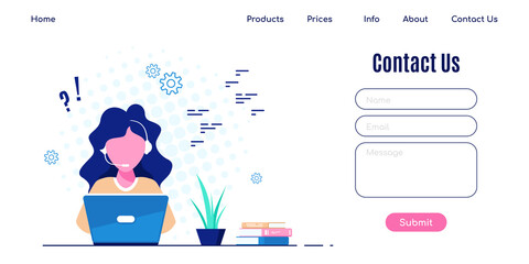 Contact Us web page design template in flat style
