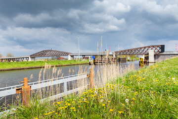 Obraz premium Wooden Bicyle bridge in Groningen The Netherlands