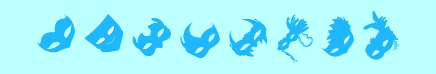 set of carnival mask cartoon icon design template with various models. vector illustration isolated on blue background