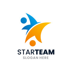 Two people combined to form a star logo. Professional, elegant and stylish. A concept of teamwork, partnership, social and group for success.
