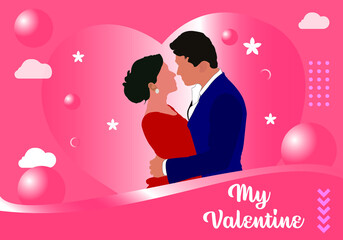 ute couple in love. a young man and woman hugging. Romantic date.Romance and affection. 