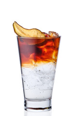 Espresso and tonic with pear syrup in highball glass