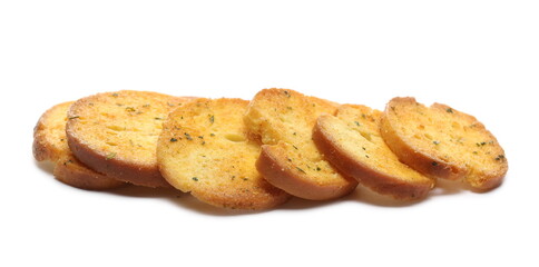 Mediterranean vegetables flavored round bread rusks, whole wheat toast isolated on white background