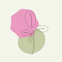 Line art plant. Freehand drawing of leaves. Background vector clip art pink and green spots. 