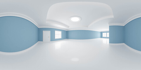 full 360 panorama of empty classic design room with white floors and blue walls 3d render illustration hdri hdr vr style © eliahinsomnia