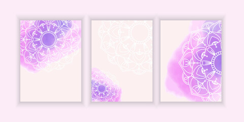 A set of postcards, business cards with mandala elements. Vector templates