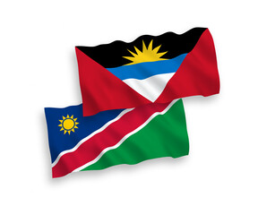 Flags of Republic of Namibia and Antigua and Barbuda on a white background