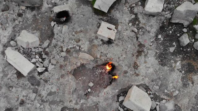 Aerial Shot of Geological feature on the Yanartas Chimera mountain in Turkey on the slope of which natural gas burns continuosly