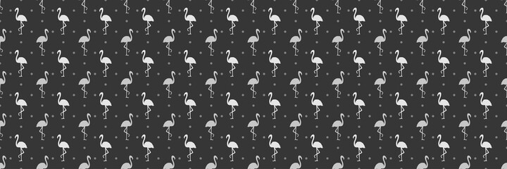 Seamless texture with flamingos and dots. Abstract birds. Polka pattern for your design. Black and white illustration