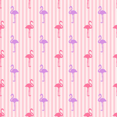 Seamless striped wallpaper with flamingos. Silhouettes of abstract birds. Print for design. Abstract line texture