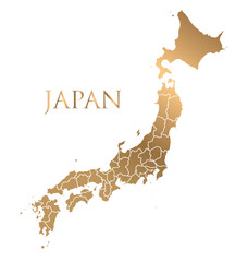 vector japan map and country lettering with golden name on white background - obrazy, fototapety, plakaty