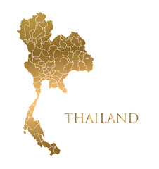 vector Thailand map and country lettering with golden name on white background