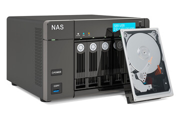 Obraz premium NAS with HDD Hard Disk Devices, 3D rendering