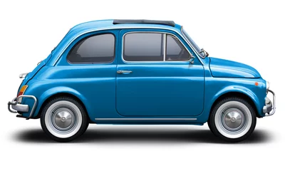 Poster Small retro car of blue color, side view isolated on a white background. © andrew7726
