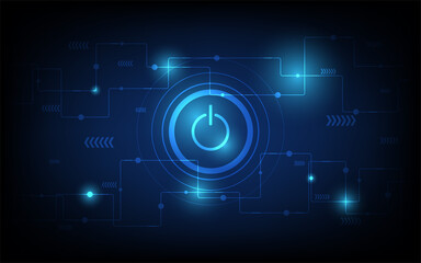 Power button neon glowing lines, Power button concept, Science and technology background