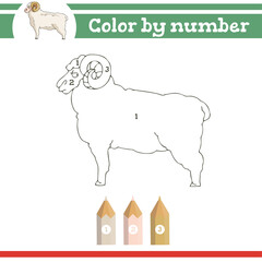 Color by numbers. Coloring page for preschool children. Learn numbers for kindergartens. Educational game. Vector illustration