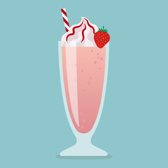 Strawberry milkshake in glass. Vector illustration.
