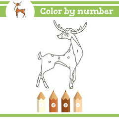 Color by numbers. Coloring page for preschool children. Learn numbers for kindergartens. Educational game. Vector illustration