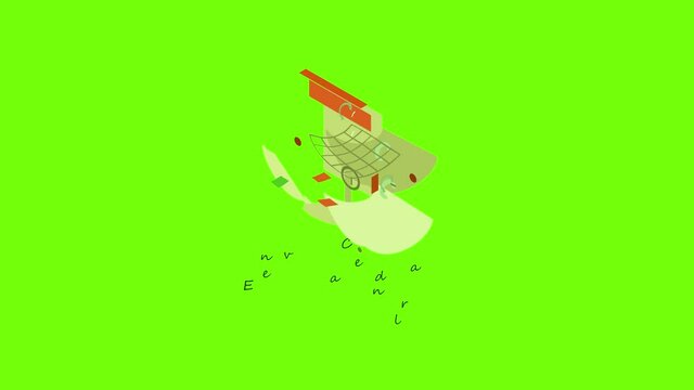 Event calendar icon animation cartoon object on green screen background