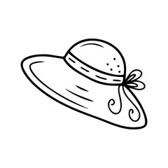 Hand drawn women's hat isolated on a white background. Doodle, simple outline illustration. It can be used for decoration of textile, paper.